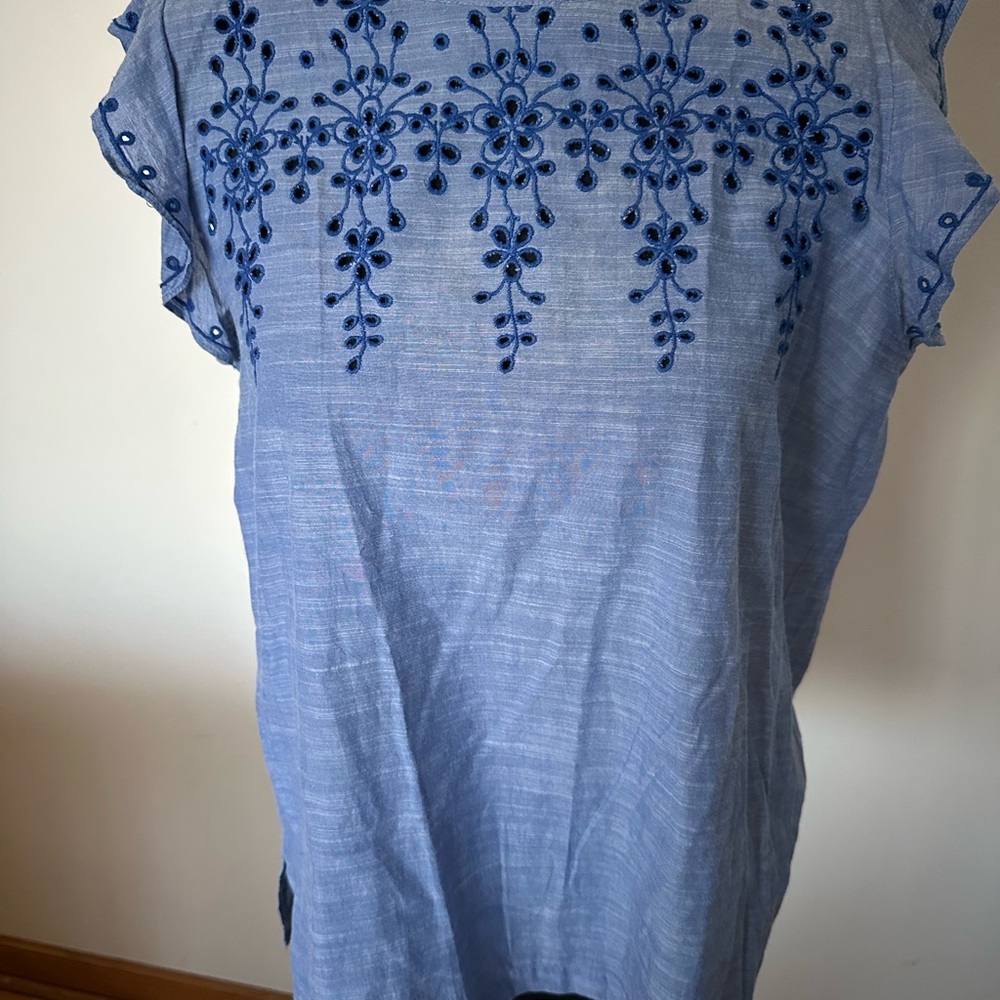 LOFT Blue Embellished Flutter Sleeve Blouse